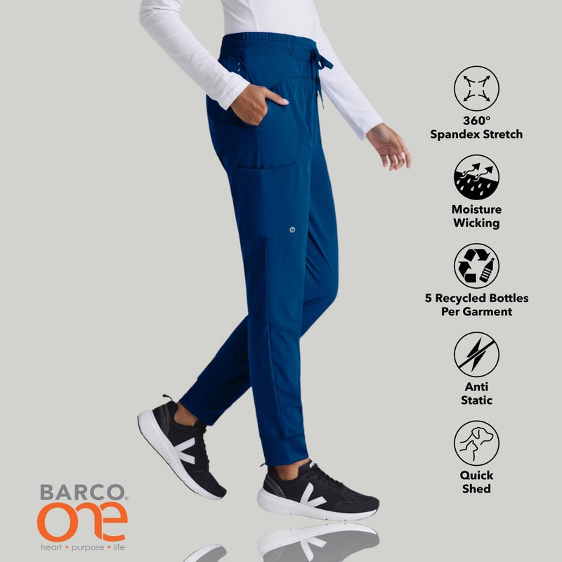 BARCO One Boost Classic Fit Scrub Jogger for Women â€“ Indigo, 3-Pocket Mid-Rise Pants w/ 360 Spandex Stretch, Moisture Wicking, Anti-Static and Quick-Shed â€“ Small, Petite Fit - Image 5